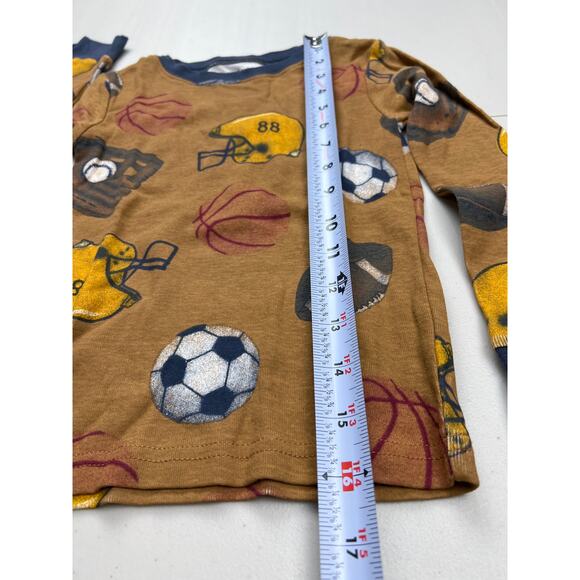 Small (4/4A) Kids Youth Boys Carter's Brown Football Pajama PJ Sleepwear 3pc Set - Picture 3 of 7